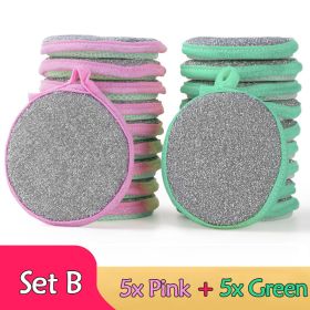 5/10pcs; Double Side Dishwashing Sponge Pan Pot Dish Wash Sponges Household Cleaning Tools Kitchen Tableware Dish Washing Brush (Color: 5x Pink- 5x Green)